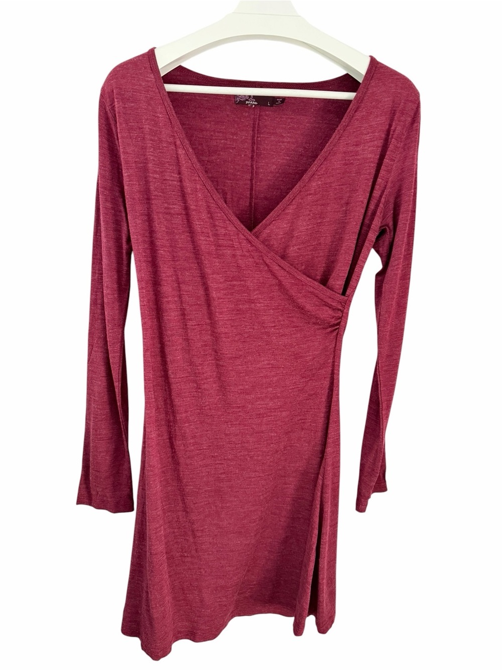 PRANA Burgundy Nadia Faux Wrap Wool Blend Long Sleeve Dress large
